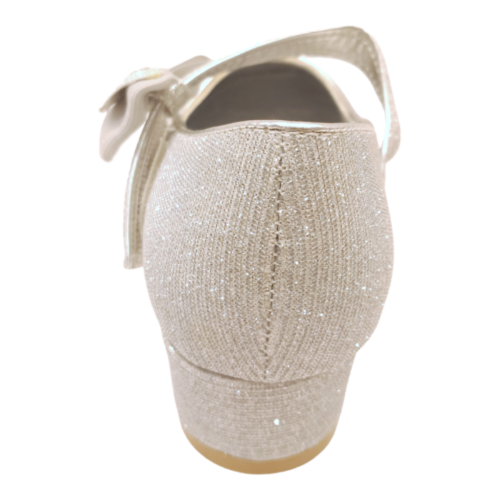 Ballerina argento glitter con tacco e fascia con fiocco - BACIO & BACIO