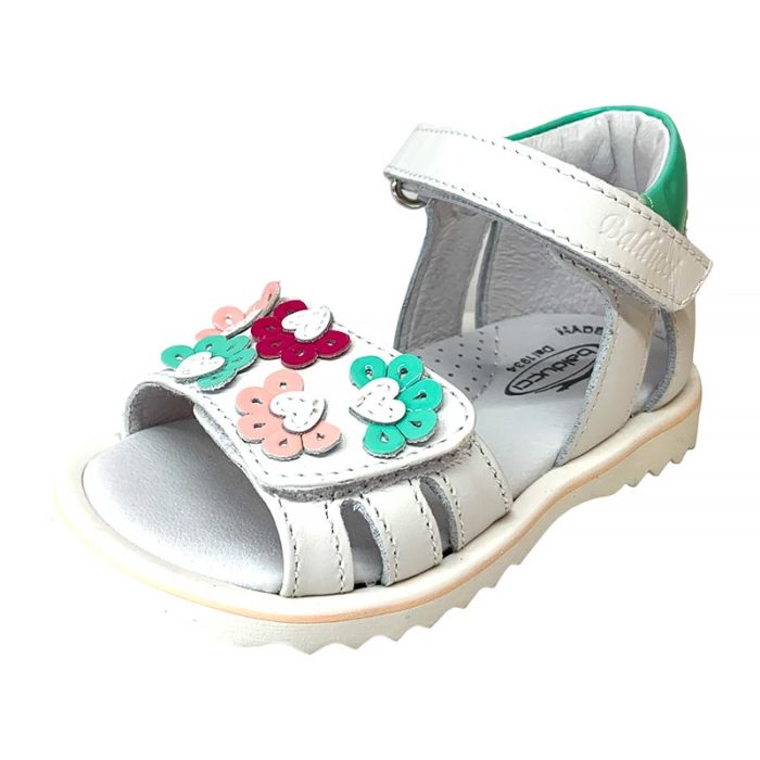 Sandalo bianco verde con fiorellini Balducci fronte