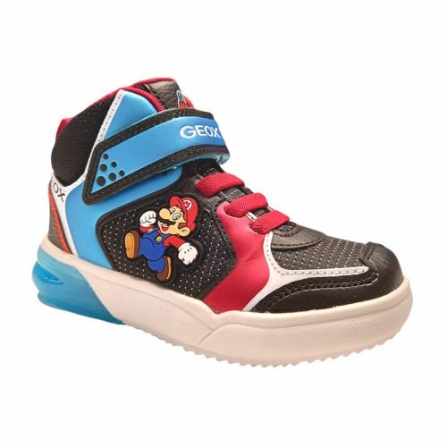 Sneakers primi passi da bambino blu con luci nella suola e stampa Super  Mario