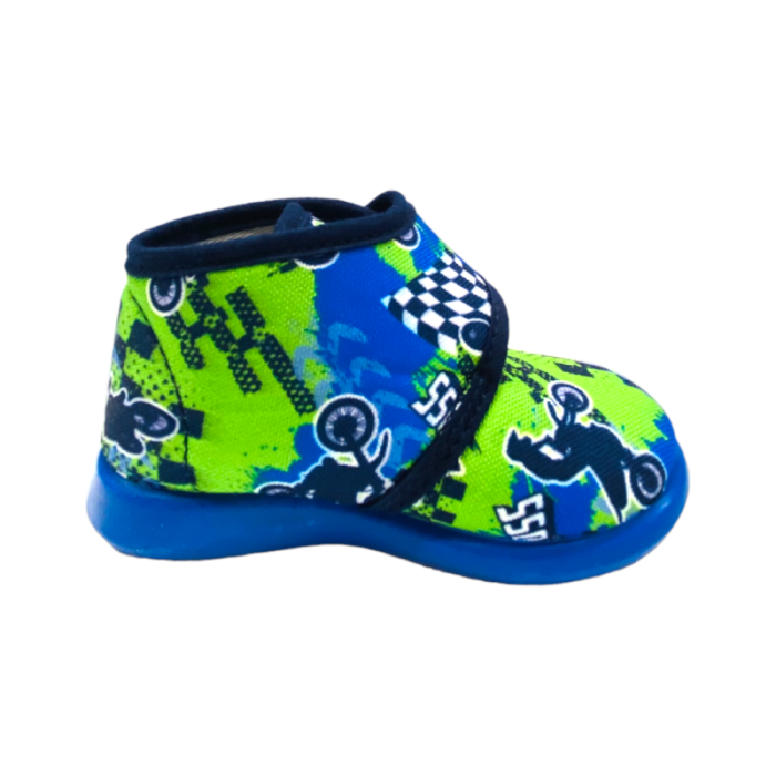 Pantofola scarpina baby blu verde con moto e strappo - Grunland