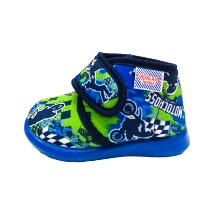 Pantofola scarpina baby blu verde con moto e strappo - Grunland