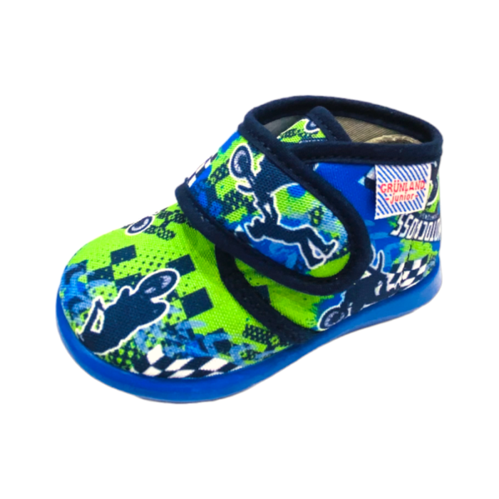 Pantofola scarpina baby blu verde con moto e strappo - Grunland