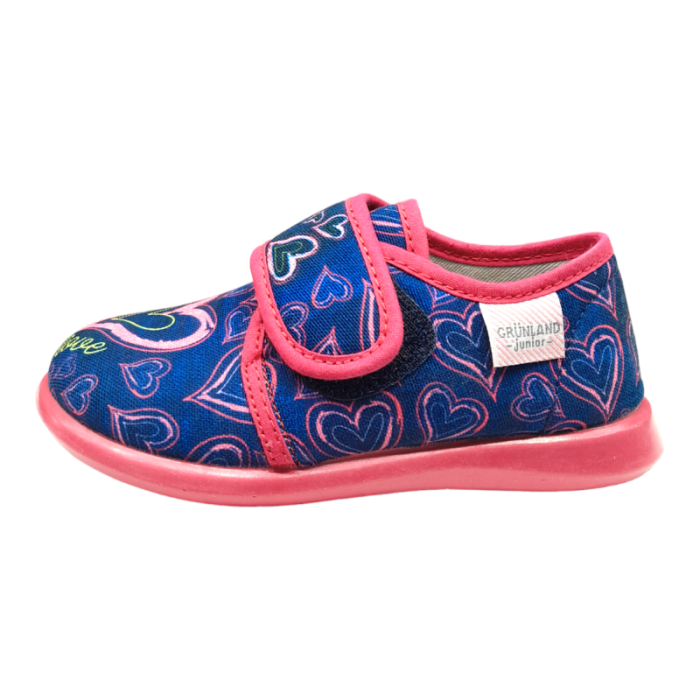 Pantofola scarpina baby con strappo blu e fucsia e decorazioni - Grunland