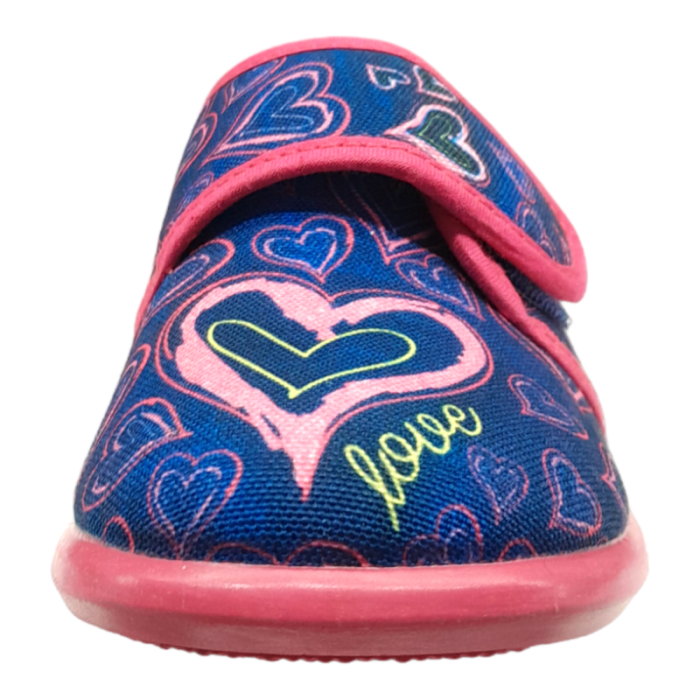 Pantofola scarpina baby con strappo blu e fucsia e decorazioni - Grunland