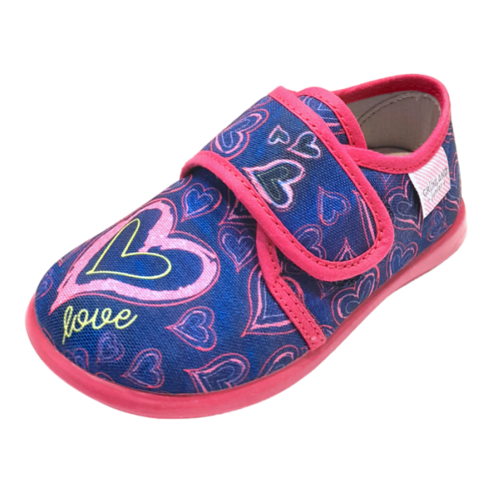 Pantofola scarpina baby con strappo blu e fucsia e decorazioni - Grunland