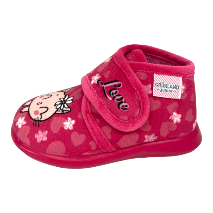 Pantofola scarpina baby con strappo fuxia e decorazioni - Grunland