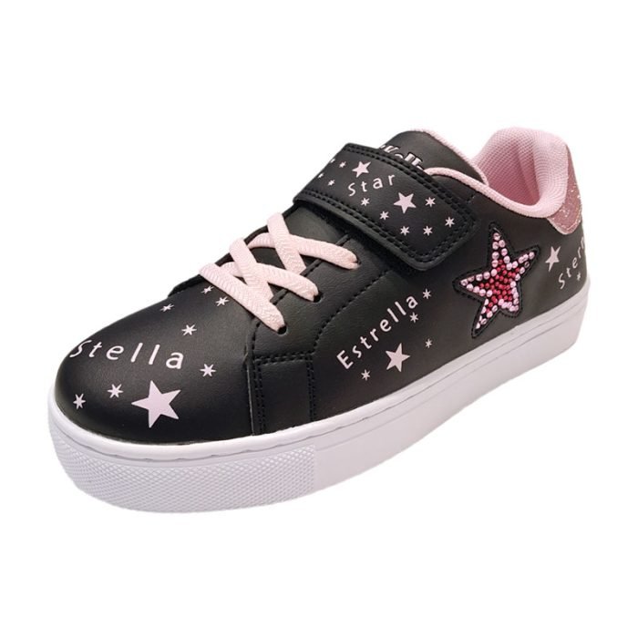 Sneakers colore nero e rosa con stella strass lelli kelly fronte