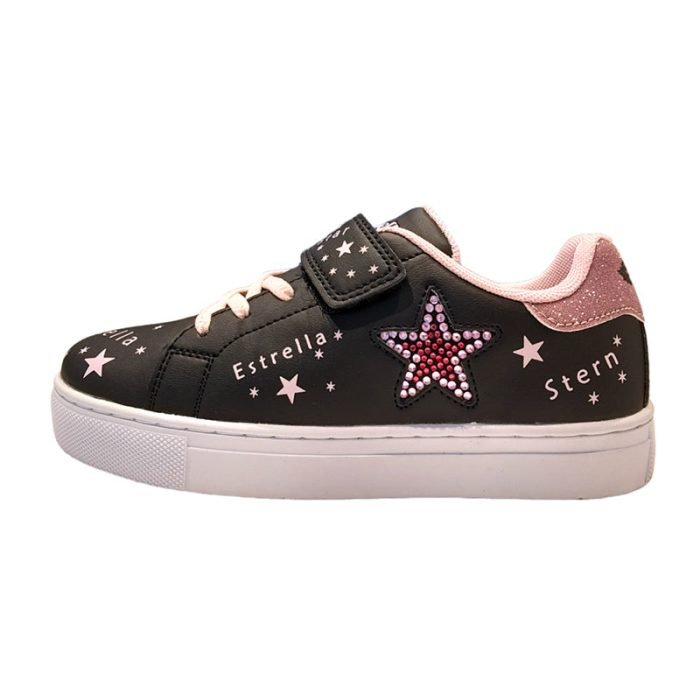 Sneakers colore nero e rosa con stella strass lelli kelly sinistra