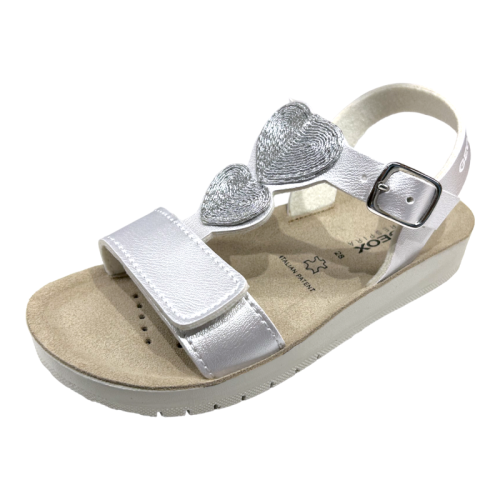 Sandalo aperto per bambina con cuori di colore argento - Geox