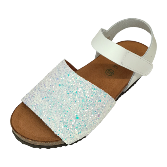 Sandalo bambina bianco con fascia larga frontale glitterata - Grunland