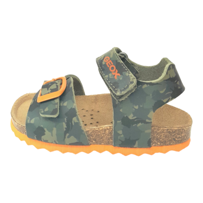 Sandalo bimbo con strappo - Colore verde militare e arancione - Geox