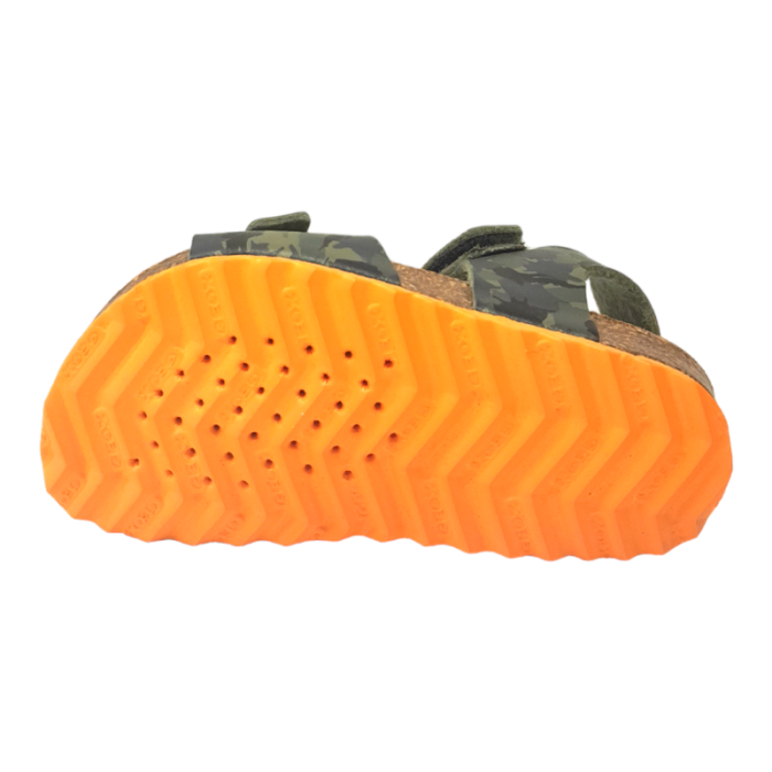 Sandalo bimbo con strappo - Colore verde militare e arancione - Geox