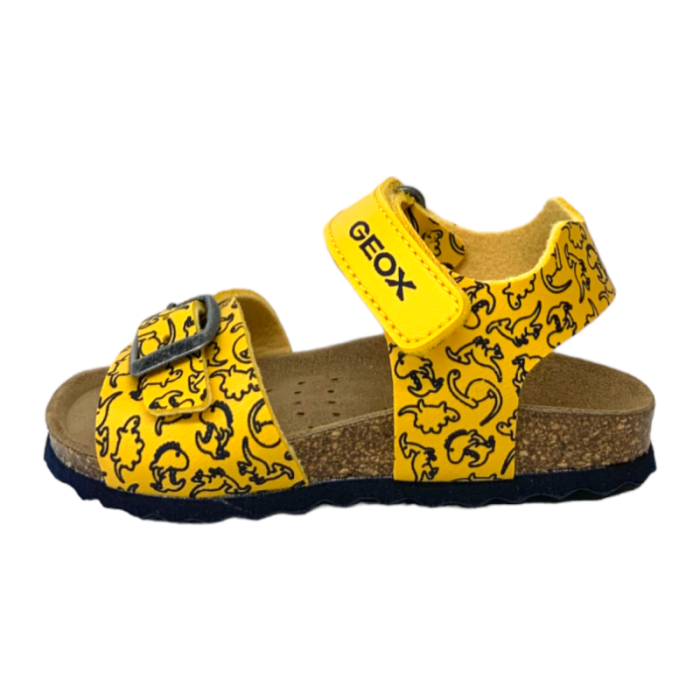 Sandalo bimbo di colore giallo con dinosauri e chiusura a strappo - Geox