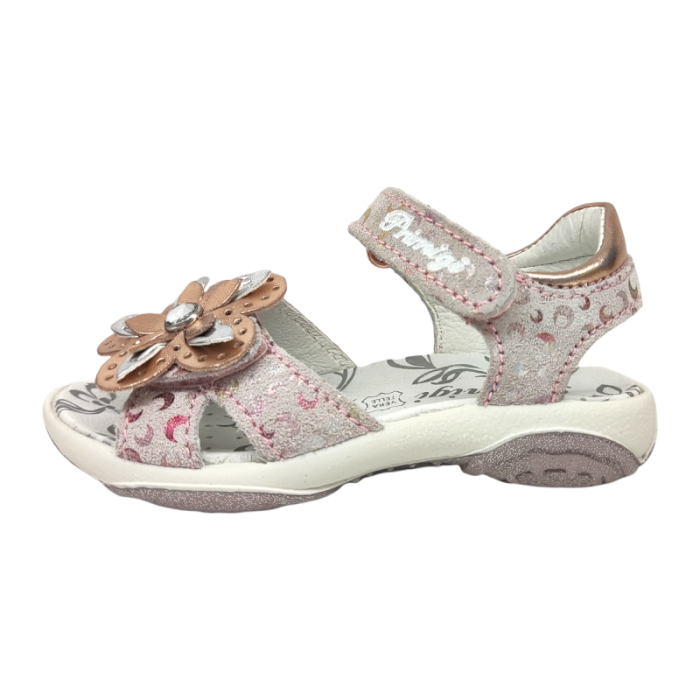 Sandalo in pelle bambina color cipria con fiore oro rosa - Primigi