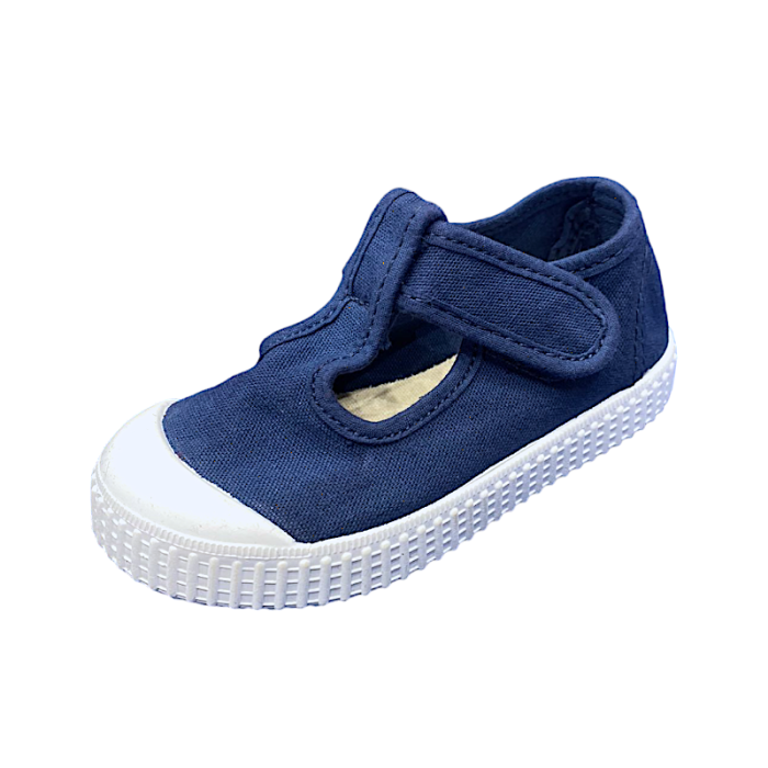 Scarpa di cotone sneakers unisex primi passi blu marino con occhietti e chiusura a strappo - Victoria