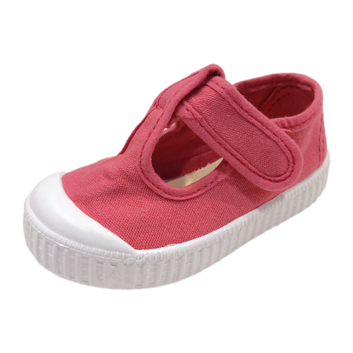 Scarpa di cotone sneakers unisex primi passi rosa lampone con occhietti e chiusura a strappo - Victoria