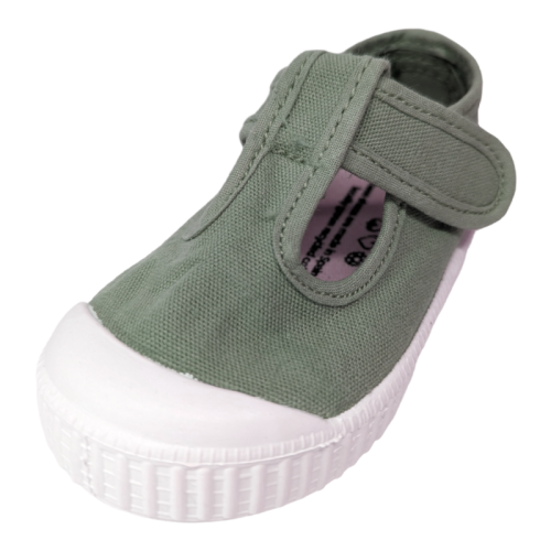 Scarpa di cotone sneakers unisex primi passi verde jade con occhietti e chiusura a strappo - Victoria