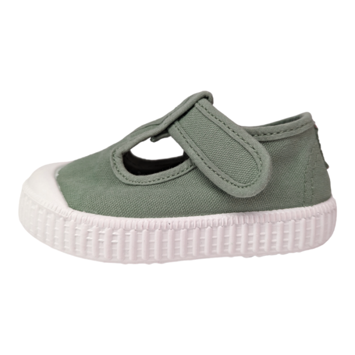Scarpa di cotone sneakers unisex primi passi verde jade con occhietti e chiusura a strappo - Victoria