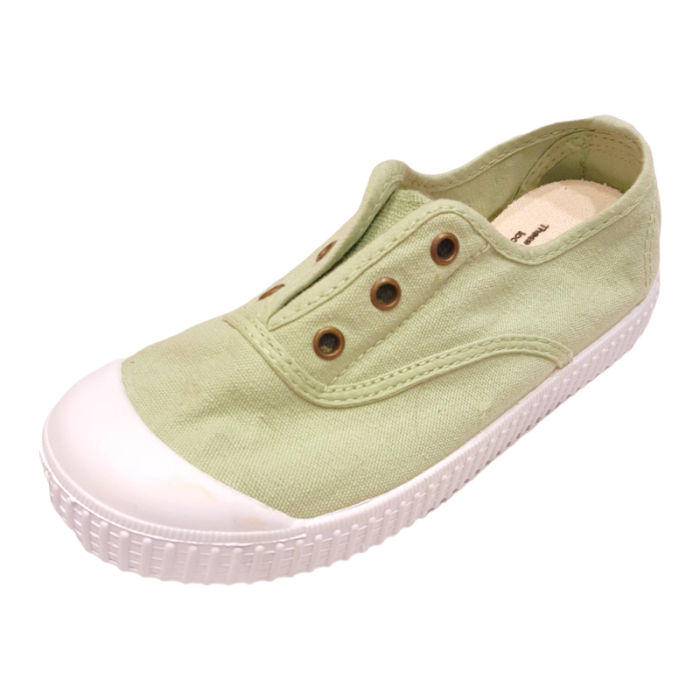 Scarpa di cotone sneakers unisex primi passi verde wasabi con occhietti e chiusura a strappo - Victoria