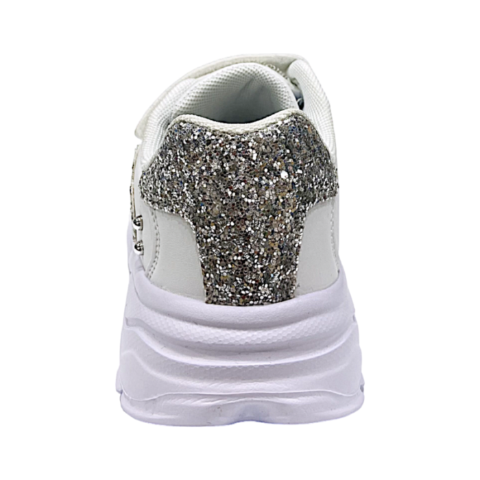 Scarpa ginnica bambina bianco-argento, cuore azzurro e glitter con strappo ed elastici - Primigi