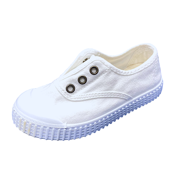 Scarpa sneaker ginnica unisex primi passi di cotone bianca elastica senza lacci - Victoria