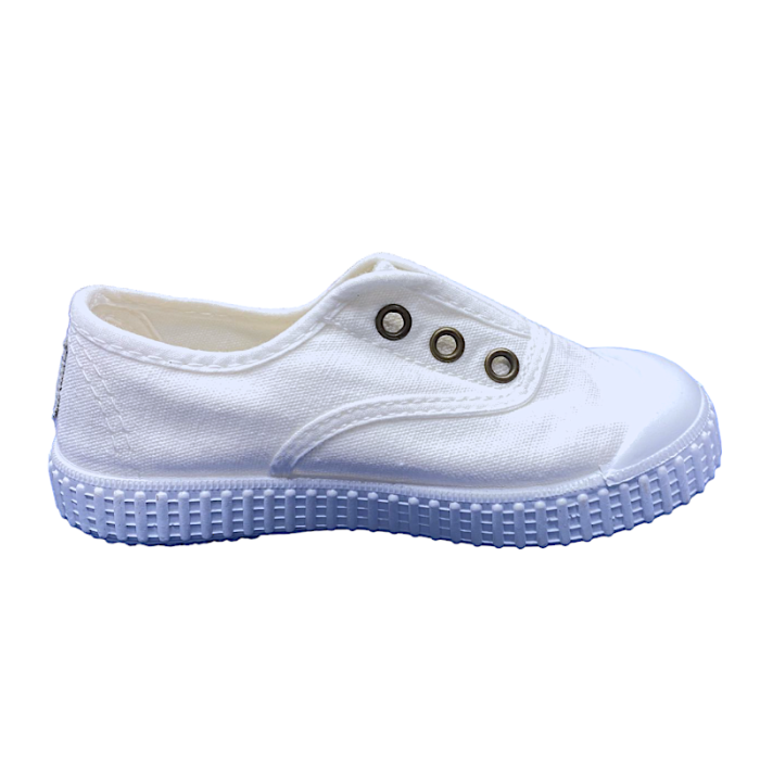 Scarpa sneaker ginnica unisex primi passi di cotone bianca elastica senza lacci - Victoria