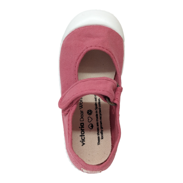Scarpa di cotone ballerina per bambina rosa con chiusura a strappo - Victoria