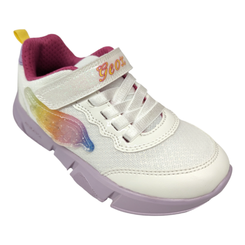 Sneaker ginnica bambina bianca+ala multicor con strappi e luci - Geox