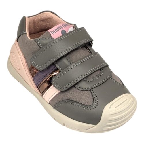 Sneaker primi passi per bambina color grigio-rosa con strappi - Biomecanics