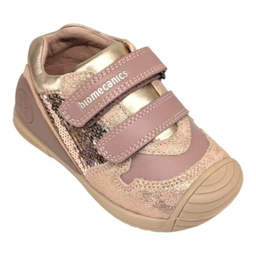 Sneaker primi passi per bambina color rosa metallizzato con strappi - Biomecanics