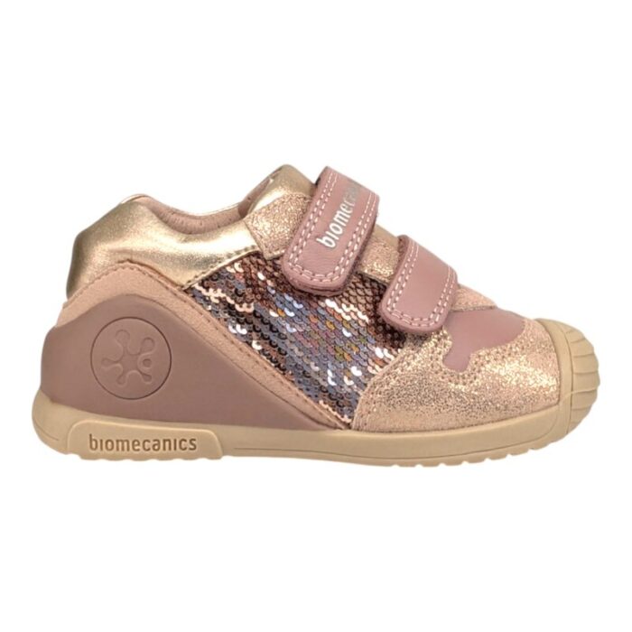 Sneaker primi passi per bambina color rosa metallizzato con strappi - Biomecanics