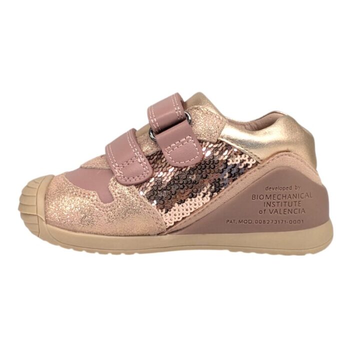 Sneaker primi passi per bambina color rosa metallizzato con strappi - Biomecanics