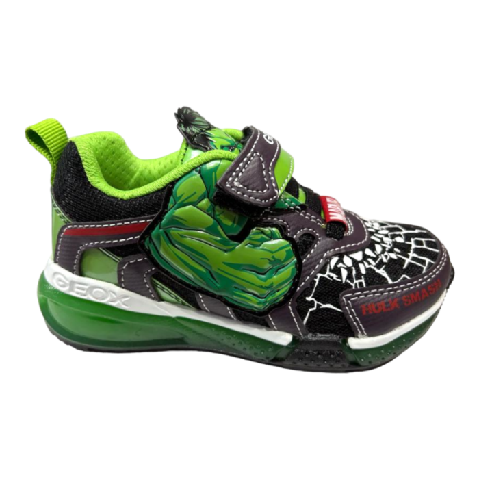 Sneakers Bayonyc bambino Hulk nero-verde con strappo e luci - Geox