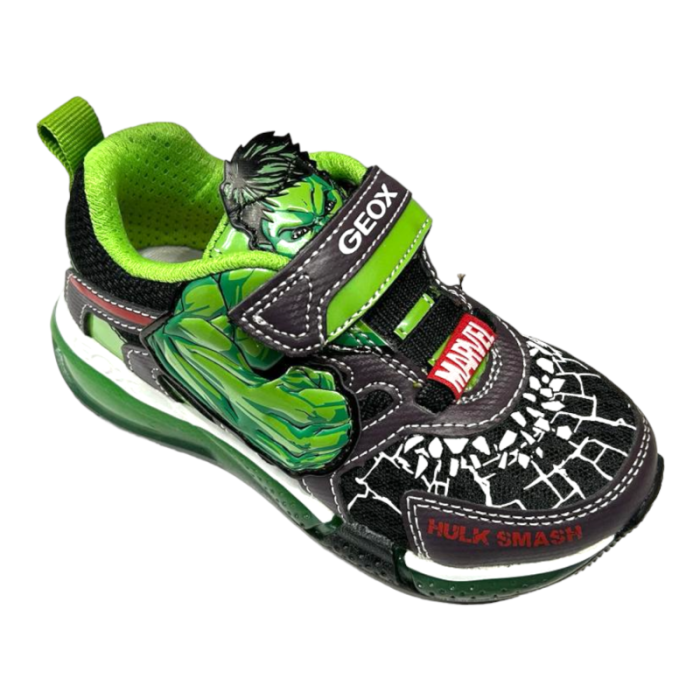 Sneakers Bayonyc bambino Hulk nero-verde con strappo e luci - Geox