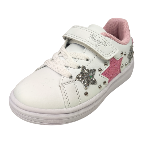 Sneakers bambina bianca-rosa con stelle glitter e strappi - Primigi
