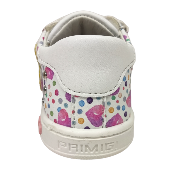 Sneakers bambina biancorosa con cuori e fiore giallo strass - Primigi