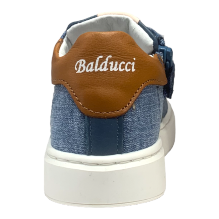 Sneakers bambina in pelle e tessuto jeans con margherite - Balducci (4)