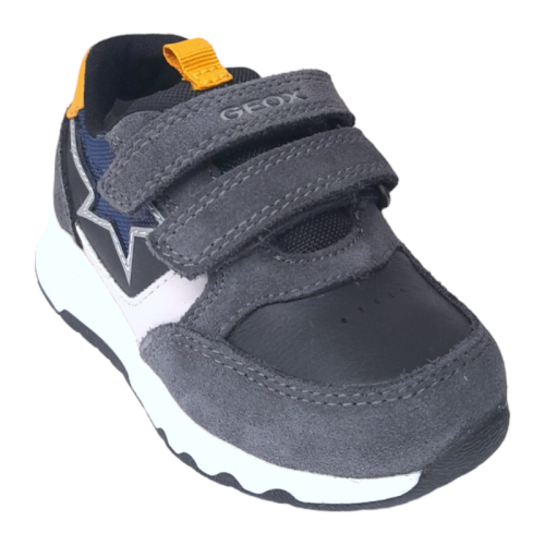 Sneakers bambino colore grigio-giallo scamosciata con strappi - Geox