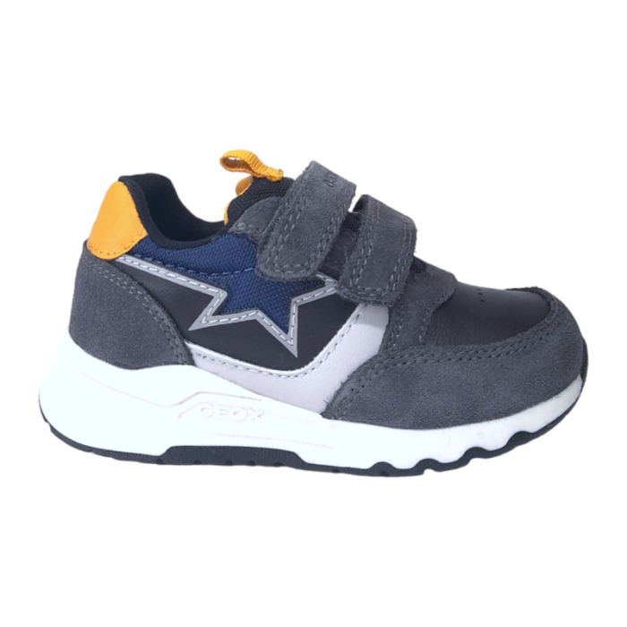 Sneakers bambino colore grigio-giallo scamosciata con strappi - Geox